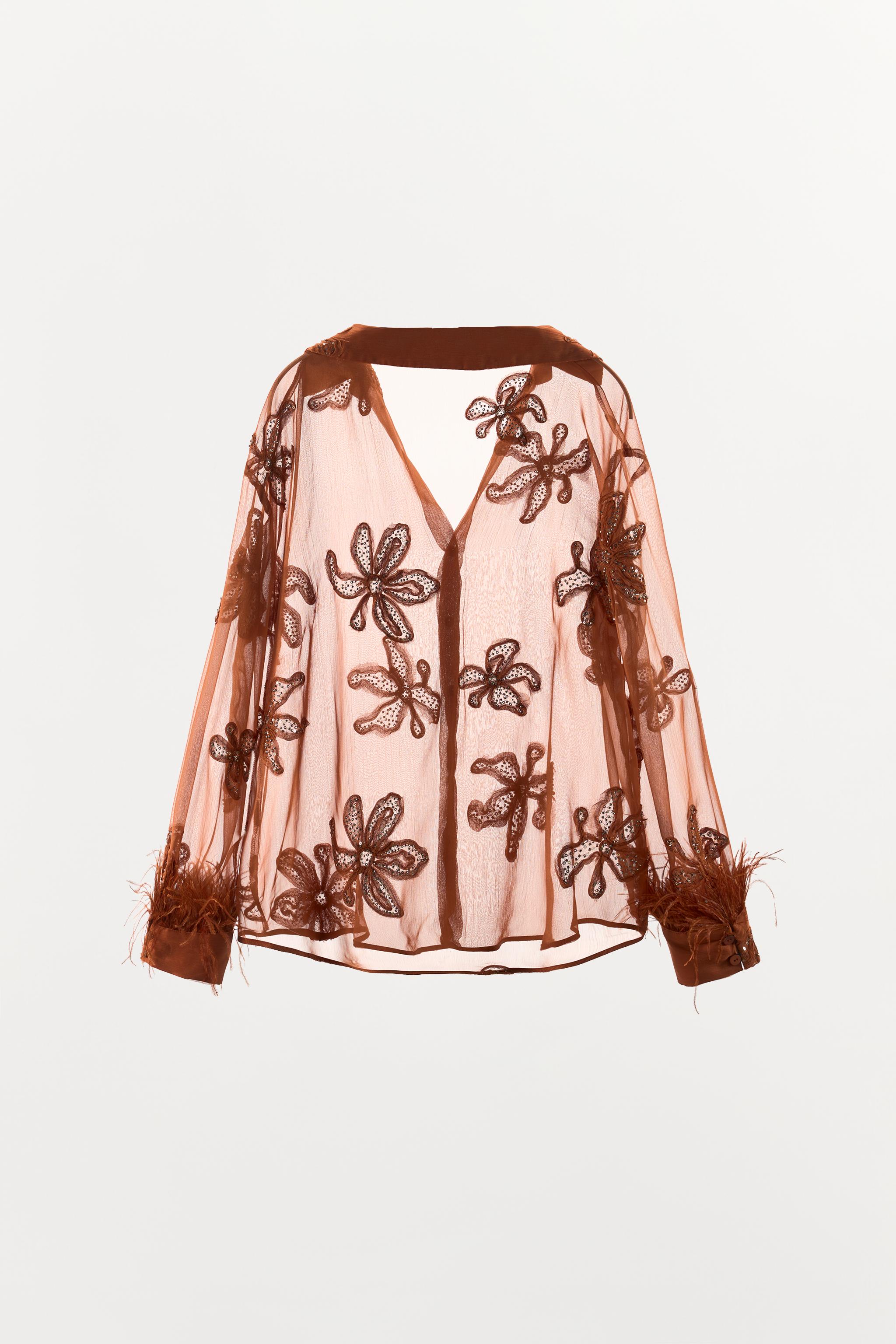 SEMI-SHEER SEQUIN FEATHER SHIRT